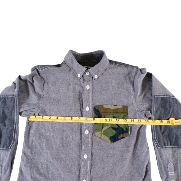 izzue Camo Pocket Denim Patchwork Shirt IZ-X04-ARMY Size Small #663 - Picture 4 of 15